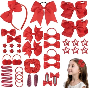 LOPHE 77 piezas Kit de accesorios para el cabello escolar rojo para niñas, lazos para el cabello diademas elásticas H - Imagen 1 de 5