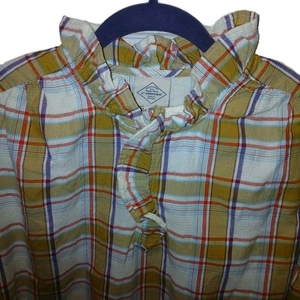 NEW St Johns Bay PXL Peasant High-Collar Multicolor Plaid Ruffles L/S Cotton Top - Picture 1 of 8