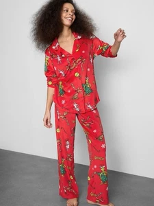 Dr. Seuss DER GRINCH toller Boyfriend-Damen-Pyjama 2XL (Gr. 50/52) rot -NEU- - Bild 1 von 4