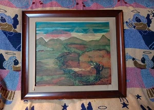 Vintage Mixed Media Abstract Art Brut Collage Landscape Retro Decor Large 70s ? - Picture 1 of 9