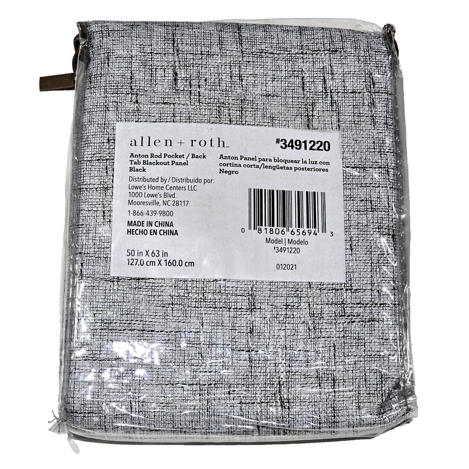 Allen Roth Anton Rod Bolsillo Pestaña Trasera Panel Blackout Negro 3491220 50x63 pulgadas Foto 1 de 1