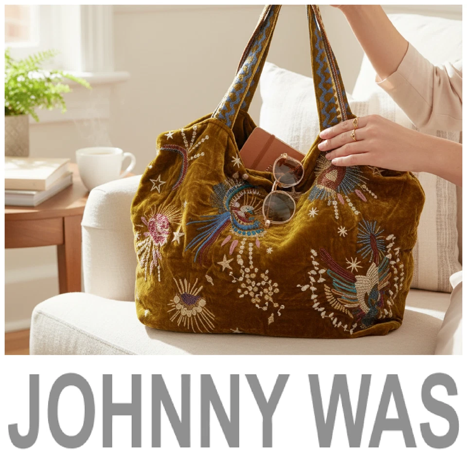 Bolso de Mano Johnny Was Victoria Terciopelo Vintage Dorado Bolso Cartera Galaxy Celestial Foto 1 de 4
