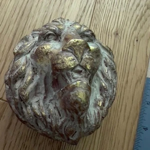 Lion Head Ball Figure Sculpture Figurine Paperweight Gold Tone 5” Decorative Vtg - Picture 1 of 21