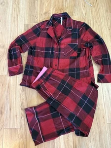 Soma Cotton Blend Flannel Pajama Set Top L Bust 44 Pants M Waist 32 + Plaid - Picture 1 of 8