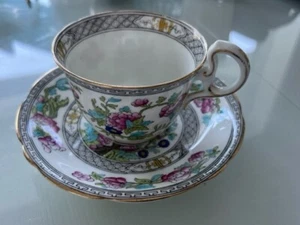 Aynsley Indian Tree Demitasse Tasse & Untertasse Gold Schlüssel Vintage English Bone China - Bild 1 von 3