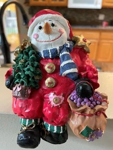 Vintage Christmas Musical Figurine Hand Carved Signed Shelf Sitting Santa Frosty - Picture 1 of 2