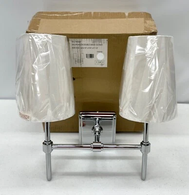 NEW Pottery Barn Pearson Double Shade Sconce~Chrome w/White Linen Shades - Image 1 of 4