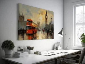Bus and Big Ben in Impressionist Style Wall Art Canvas Unframed Print Art - Picture 1 of 4