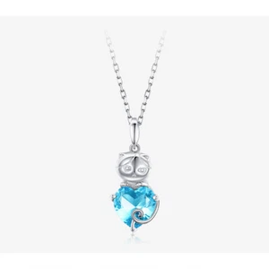 Cute Cat Blue and Platinum Plated Sterling Silver Necklace,Pendant,Women Fashion - Picture 1 of 4