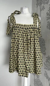 Next Top Yellow Crab Print Strappy Pleated Square Neck Pullover NWT Medium - Picture 1 of 7