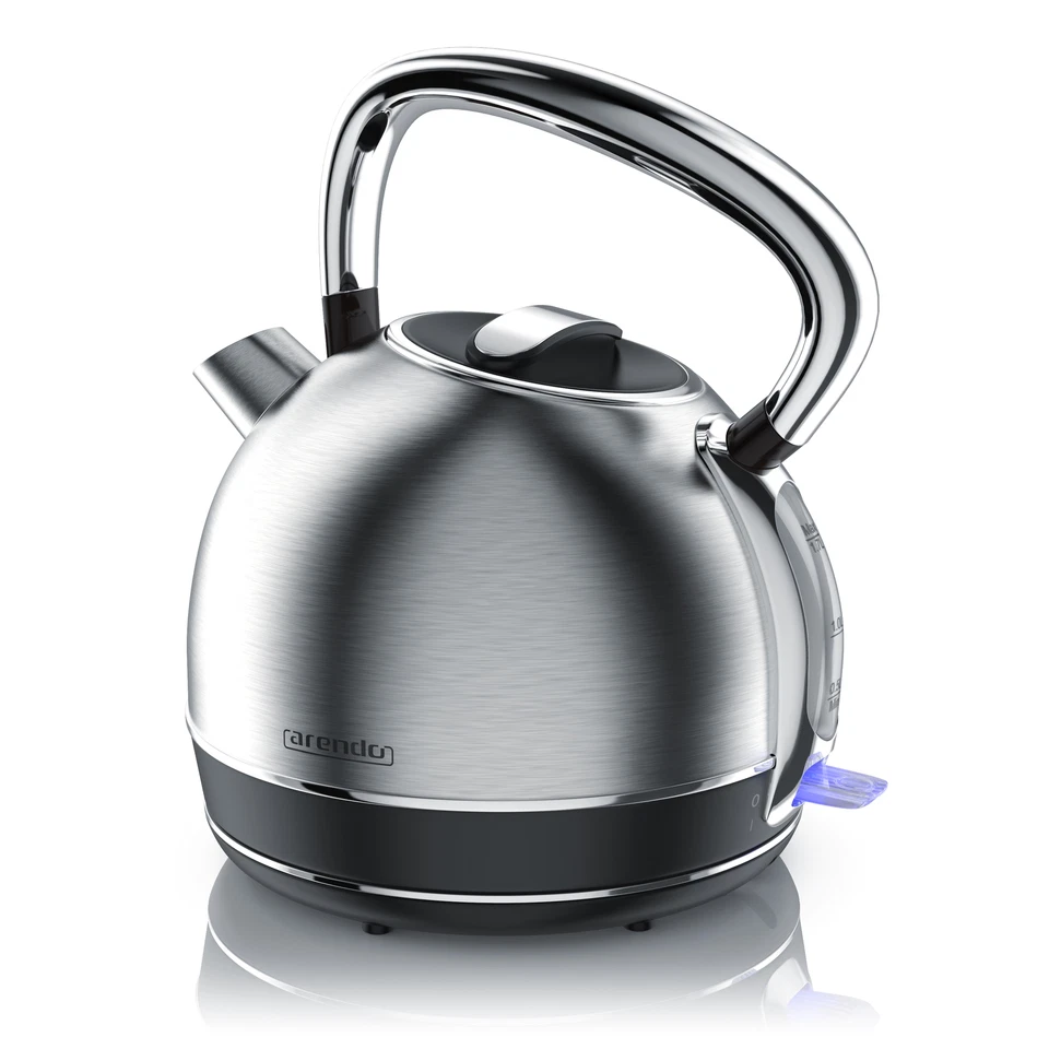 Arendo Edelstahl Wasserkocher im Retro Look | 1,7l | 2200 Watt | Silber