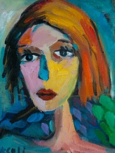 Ritratto d'arte originale dipinto olio su tela innescata 12" x 9" - Foto 1 di 10