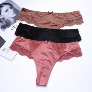 3pack Womens Panties Knickers Cute Underwear Lace Sheer Tangas Thongs Bikinis