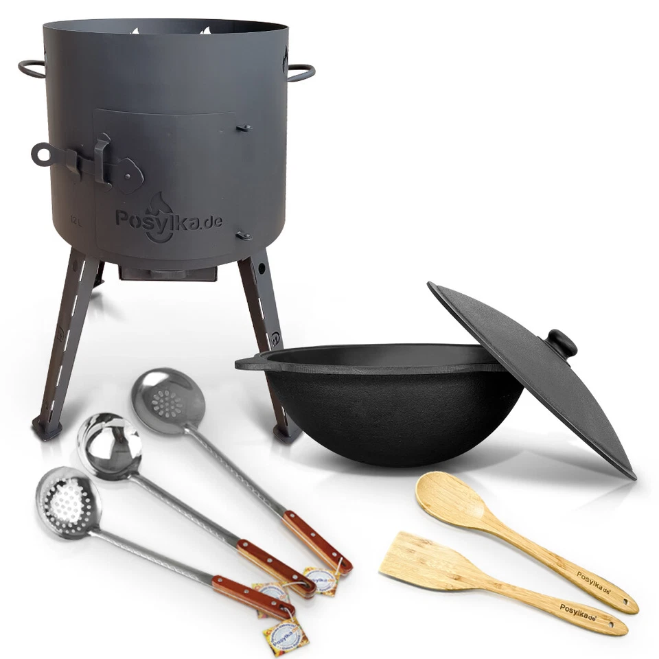 Gusseisen Kazan 12 L Deckel Utschak Uchag Feuerofen 40cm Schaumlöffel казан учак - Bild 1 von 1