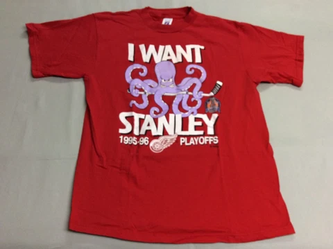 VINTAGE 90S DETROIT RED WINGS OCTOPUS I WANT STANLEY CUP HOCKEY T-SHIRT LARGE Cover