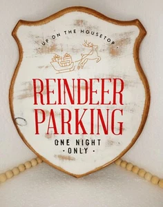 Reindeer Parking Wood Plaque Sign - Picture 1 of 5