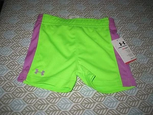 UNDER ARMOUR GIRLS SHORTS HEATGEAR SIZE 24 MONTHS NEON GREEN/PURPLE NWT - Picture 1 of 1