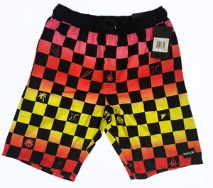 Hurley Boys Large L Swim Trunks Board Shorts Swimsuit Black Yellow Orange $38 - Picture 1 of 2