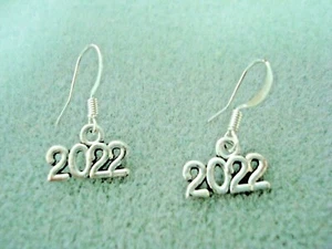 1" Drop Dangle 2022 Graduation Theme Silver Plated Hook Earrings - Picture 1 of 5
