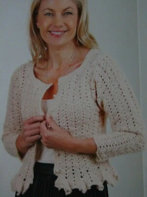 LADIES~PEPLUM CARDIGAN/JACKET~DOUBLE KNITTING~ CROCHET PATTERN S/M/L (RED 39)) - Image 1 of 2