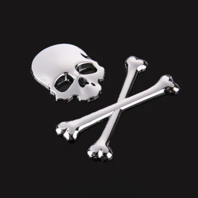 3D Metal Skull Head Bone Logo Sticker Car Truck Emblem Badge Silver Accessories - Imagem 1 de 4