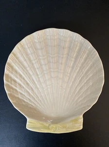 Vintage Belleek Shell Dish Sandwich Plate Irish China Ireland 8 1/2” Brown Mark - Picture 1 of 2