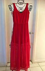 Love Reign Pleated Sheer Skirt Maxi Dress RED - SMALL Elasticized Waist - Picture 1 of 5