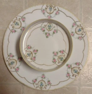 VTG Hand Painted Nippon Two Tiered Server Moriage Gold Gilt Pink Blue Floral - Picture 1 of 12