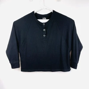 Anthropologie Women's Size M Black Top Sweater Cropped Button Detail - Picture 1 of 6
