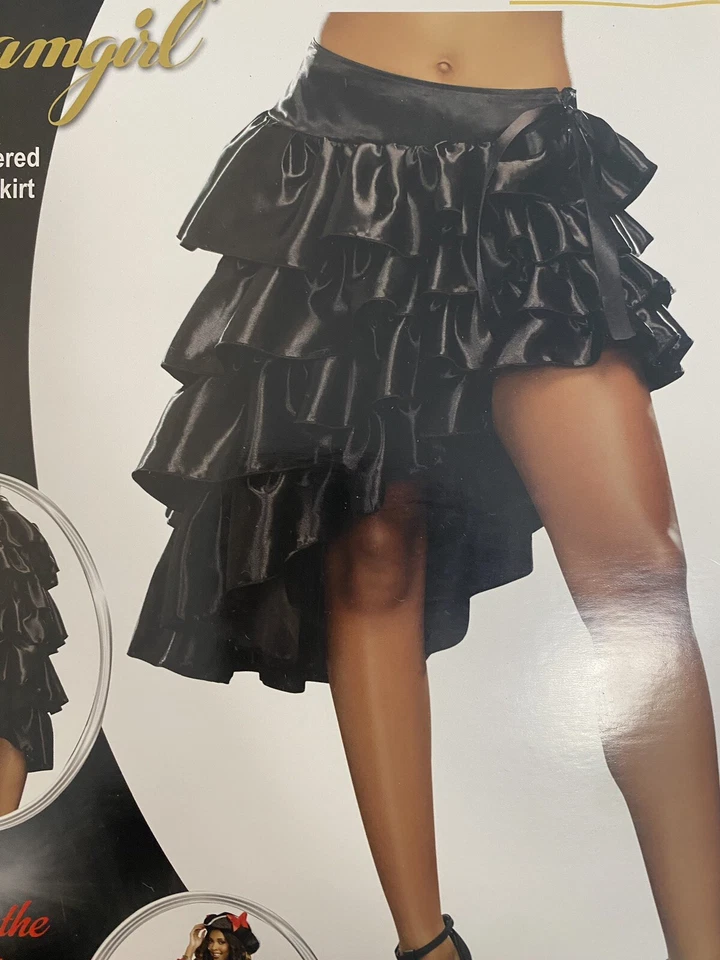 Falda Disfraz Pirata Burlesque Española Bailarina Salsa Volantes Satén Negra Mujer’s L Foto 1 de 4