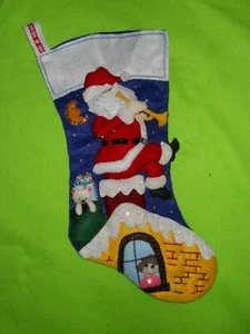 * Bucilla🎅 "Rooftop Santa" Handmade Felt Applique Christmas Stocking ~ Finished - Picture 1 of 4