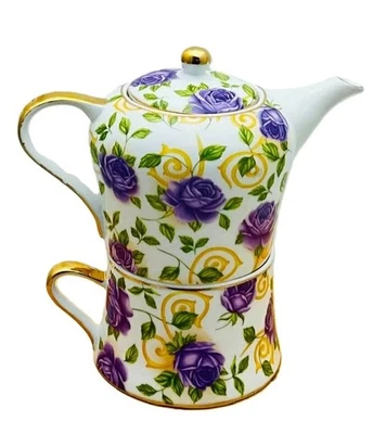 Leonardo Collection théière solitaire porcelaine décor roses et dorure - Photo 1/4