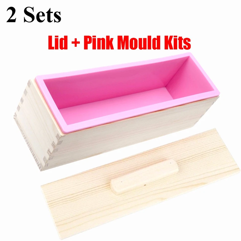 1.2kg Wood Loaf Soap Mould w/Silicone Mold Cake Making Wooden Box produce 2 sets - image 1 of 4