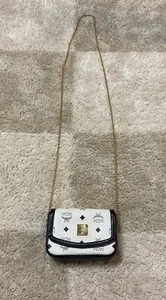 MCM Visetos Leder blau und weiß Schultertasche Umhängetasche Damen echt - Bild 1 von 23