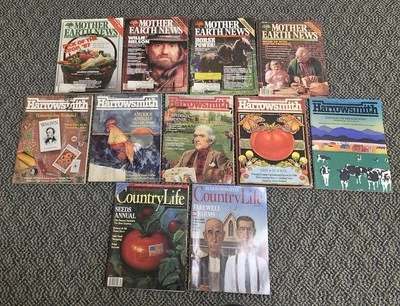Lot of 11 Vintage Magazines- 4 Mother Earth News, 5 Harrowsmith, 2 Country Life Foto 1 de 4