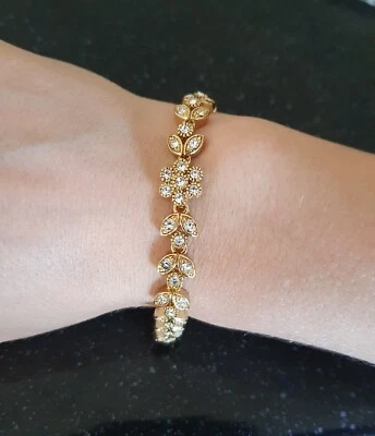 PULSERA FLOR CRISTAL ORO NUEVA 1928 JOYERÍA VINTAGE PRECIO DE VENTA SUGERIDO POR EL FABRICANTE $70! Foto 1 de 3