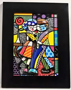 LIMITED! Romero Britto 'Cheek to Cheek' Painted Porcelain Pop Art - Black Frame - Picture 1 of 14