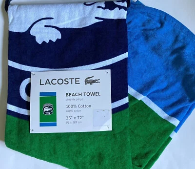 LACOSTE beach towel big Croco Logo Large Size 100% cotton towel 72 x 36 Green Pi - Image 1 of 4