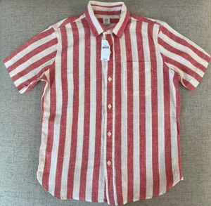NWT Boys' Gap Kids Red White Striped Short Sleeve Button Up Shirt, Large (10) - Picture 1 of 4