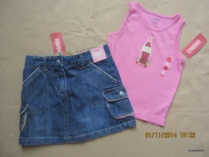 Gymboree Cherry Baby Blue Denim Skirt Pink Soda Tank Top Shirt 4 5 4-5 NWT New - Picture 1 of 2