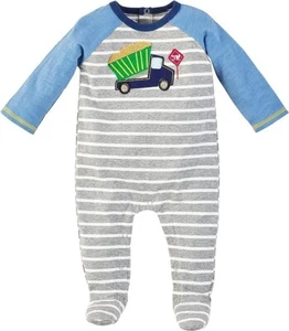 New Mud Pie Baby TRUCK Sleeper Footed 3-6 months Unisex gift Blue Boy Striped - Picture 1 of 2