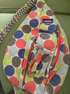 Borsa zaino a tracolla KAVU edizione limitata corda imbracatura tela pois rosso blu - Foto 1 di 11