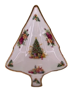 Royal Albert Christmas Magic Tree Candy Nut Tapas Dish Gold Edge England 1990 - Picture 1 of 6