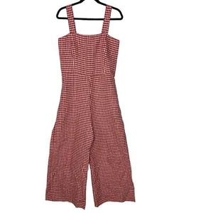Reformation Size 12 Linen Wide Leg Jumpsuit Red White Gingham - Picture 1 of 9