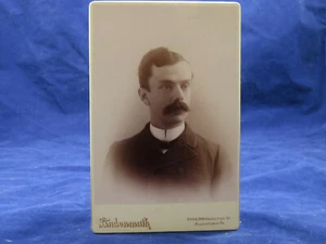 1889 Lindenmuth Cabinet Photo Allentown PA Man Stiff Collar Huge Mustache - Picture 1 of 2