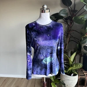 Vintage ESCADA Margaretha Ley Galactic EU 36 Velvet Top Blouse Fits M/L Stretchy - Picture 1 of 14