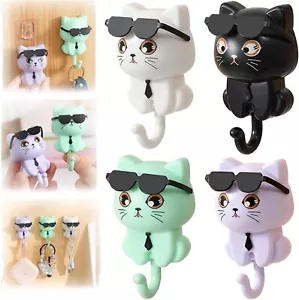 Cat Key Holder Hook Wall Mount Cute Cat Hooks for Keys, Glasses, Bags, Hats - Picture 1 of 22