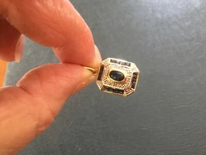 10K YELLOW GOLD VINTAGE PENDANT BLUE SAPPHIRE AND DIAMONDS ACCENTS 2.6 GRAMS - Picture 1 of 6