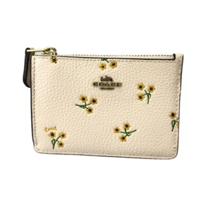 Coach Flower Pattern Coin Case B2292-CA815 Cream Leather Shipped from Japan - Picture 1 of 8