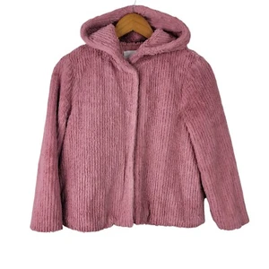 Elodie Girl Soft Faux Fur Coat Pink Hooded Size Medium 10-12 Fuzzy Fleece Winter - Picture 1 of 8